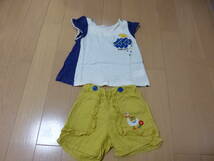 ☆中古　Petit jam　プチジャム☆　フレア半袖Tシャツ＆イエロー短パン　2着セット　110ｃｍ　女の子、可愛い鳥_画像1