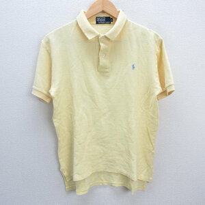 y■ラルフローレン/POLO Ralph Lauren鹿の子 半袖ポロシャツ■黄色【メンズL】MENS/レトロ/7【中古】