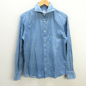 z# made in Japan # Ships /SHIPS long sleeve cotton shirt [L] blue /men's/86[ used ]