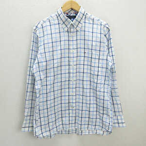 s■トミーヒルフィガー/TOMMY HILFIGER チェック柄 長袖シャツ/ワイシャツ【L】白 青系/MENS/9【中古】