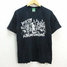 y■パンクドランカーズ/PANK DRANKERS ドラスタプリントTシャツ■黒【メンズL】MENS/12【中古】_画像1