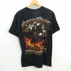 y■メキシコ製■2007 AIRBORNE DEATH FROM ABOVEバックプリント ロックTシャツ■黒【メンズM】MENS/11【中古】