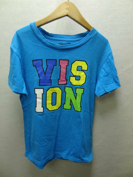 全国送料無料 VISON STREET WEAR 子供服キッズ男＆女の子 綿100%素材 半袖青色Tシャツ 150