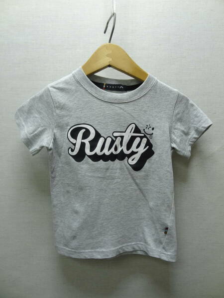 全国送料無料 ラスティーRUSTY 子供服キッズ男＆女の子 半袖 杢グレー色 両面プリント サーファーTシャツ 110