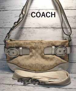 ★美品★ コーチ COACH 2Way ショルダーバッグ ハンドバッグ トートバッグ チョーク ライトカーキー かばん 女性用 ブランドバック