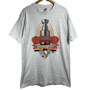 ■ 90s USA製 ビンテージ FRUIT OF THE LOOM NHL Pittsburgh Penguins ペンギンズ 半袖 Tシャツ XL STANLEY CUP CHAMPIONS ホッケー ■