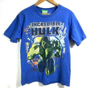 ■ 子供用 MARVEL マーベル The Incredible HULK ハルク キャラクター プリント 半袖 TシャツサイズXXL 青 古着 KIDS キッズ服 アメコミ ■