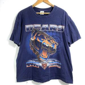 ■ 90s 90年代 USA製 ビンテージ anvil アンビル NFL CHICAGO BEARS ベアーズ イラスト シングルステッチ 半袖 Tシャツ L 紺 アメフト ■