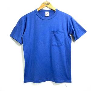 ■ 子供用 90s 90年代 ビンテージ USA製 JERZEES ジャージーズ 片胸 ポケット付き 無地 シングルステッチ Tシャツ サイズXL 青 アメカジ ■