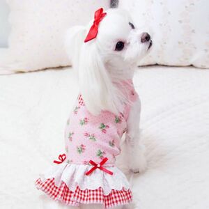 リボンとレースの花柄ワンピース　犬の服　トイプードル　シーザー　など　ドック服