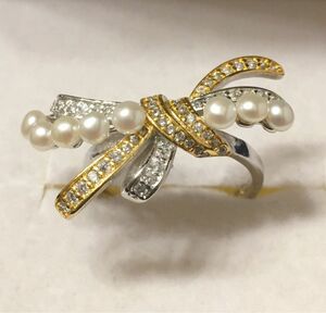 淡水ベビーパール　リボン型リング　真珠指輪『送料無料』