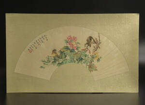 . half number (.) flowers and birds fan paper mirror heart copy old . China picture 