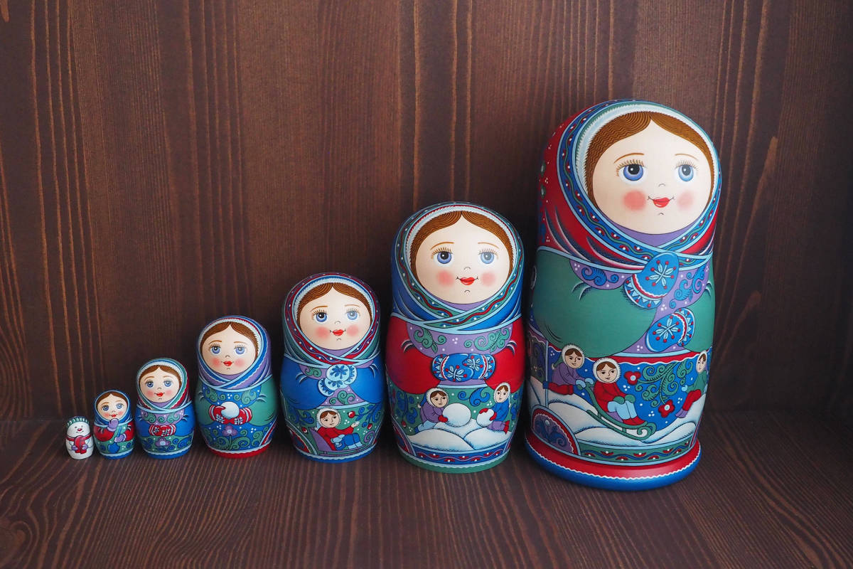 Russische Waren☆Winter-Matrjoschka (7 Stück) H21cm Olga Zavaikina Weihnachten, Handgefertigte Artikel, Innere, Verschiedene Waren, Ornament, Objekt