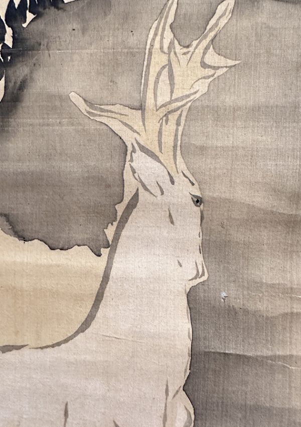 ◇鑑定書付き◇【鑑】大倉好斎 【画】尾形光琳「紅葉鹿図」掛軸 金泥
