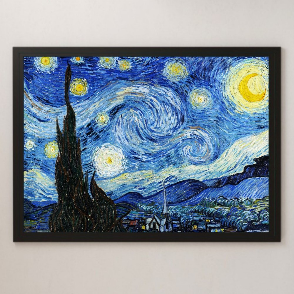 Van Gogh Noche Estrellada Pintura Arte Póster Brillante A3 Bar Café Clásico Retro Interior Paisaje Impresionismo Vista Nocturna Girasol Café Terraza Por La Noche, residencia, interior, otros