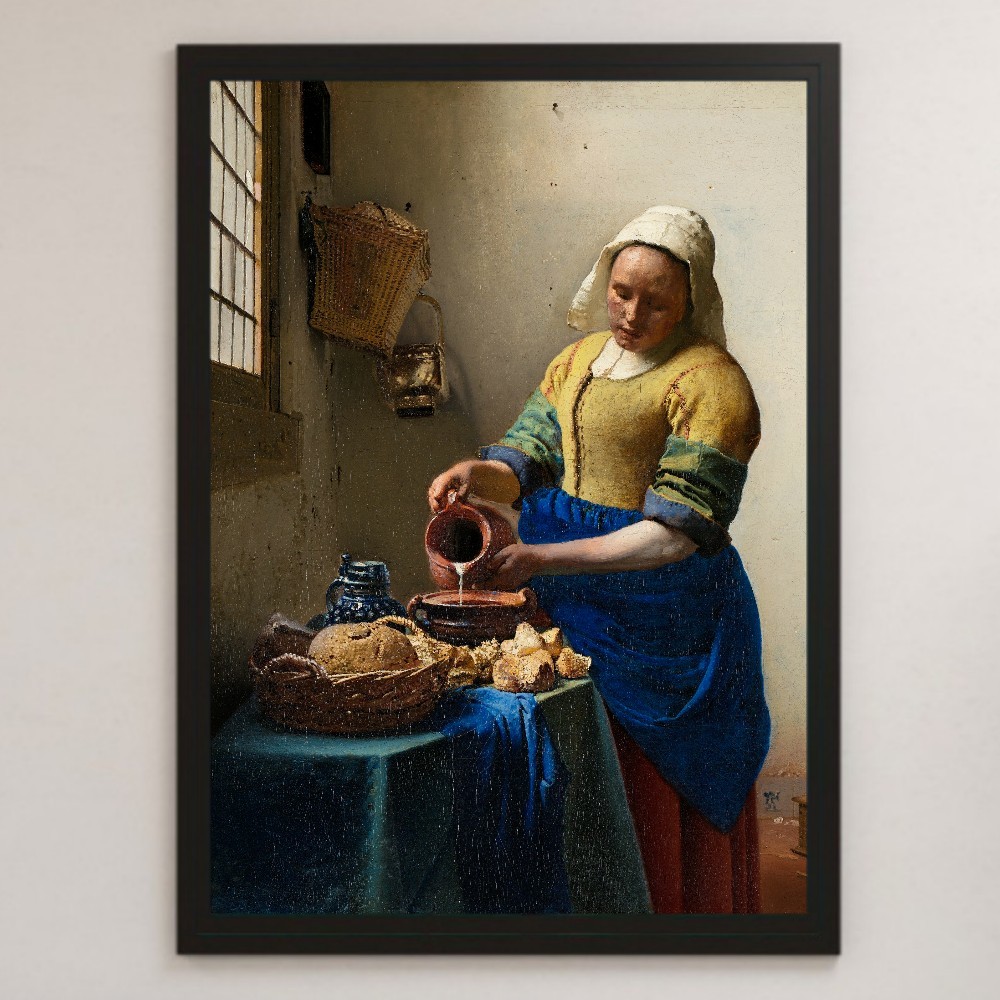 Vermeer La lechera pintura arte brillante cartel A3 Bar Café interior clásico pintura de mujer obra maestra criada con un pendiente de perla, residencia, interior, otros
