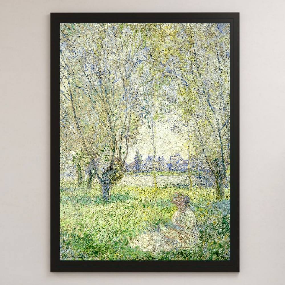 克劳德·莫奈 坐在柳树下的女人 绘画艺术光面海报 A3 酒吧咖啡厅经典室内风景印象派法国女性画作, 住房, 内部的, 其他的