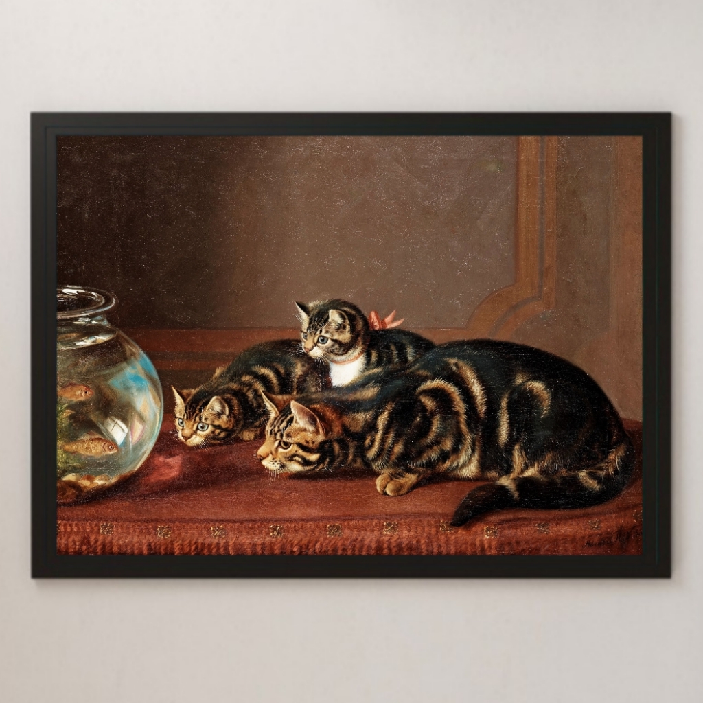 Horatio Henry Kudely Cat by the Fishbowl Painting Art Glossy Poster A3 Bar Cafe Classic Interior Animal Pet Cat, residence, interior, others