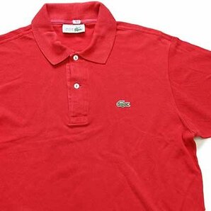 ★70s フランス製 CHEMISE LACOSTE ラコステ ワンポイント コットン 鹿の子 ポロシャツ 赤 4★103 ビンテージ フレンチ ユーロの画像3