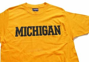 ★90s USA製 JANSPORTジャンスポーツ MICHIGAN コットンTシャツ 濃黄 L★オールド ビンテージ ミシガン カレッジ ロゴ