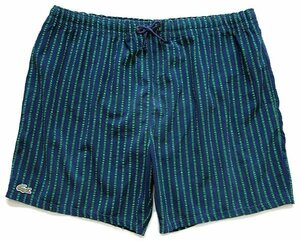 *80s LACOSTE Lacoste полоса стрейч шорты темно-синий × зеленый 6* шорты Old Vintage евро French sia футбол 