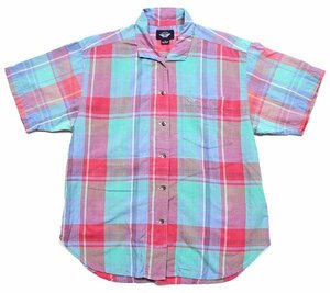★ 90 -х Dockers Dockers Madras Проверьте широкий цвет хлопчатобумажной рубашку с коротким рукавом m