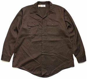 SALE★80s USA製 Dickiesディッキーズ 無地 ワークシャツ 焦げ茶 17-17.5 L★オールド ビンテージ カスタム オーバーサイズ ビッグサイズ