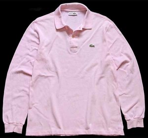 ★70s フランス製 CHEMISE LACOSTE ラコステ ワンポイント コットン 鹿の子 長袖ポロシャツ ピンク 3★67 ビンテージ ユーロ フレンチ