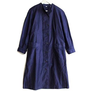  dead stock * Vintage euro no color cotton satin Work coat ink blue 4* Europe France Italy One-piece 