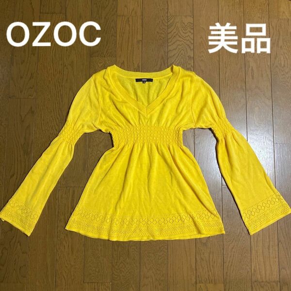 【美品】OZOC ワールド　ニット　イエロー　Vネック　長袖