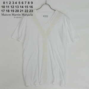 国内正規品◆Maison Martin Margiela マルタンマルジェラ ここのえ フロッキー加工 コットン Vネック Tシャツ 白 ホワイト 46