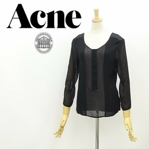 ◆ACNE アクネ シルク100％ シアー ブラウス トップス 黒 ブラック 36