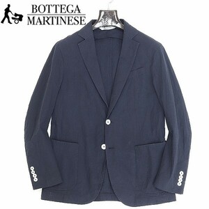 ◆BOTTEGA MARTINESE ボッテガ マルティネーゼ ストレッチ シアサッカー コットン ジャケット 紺 ネイビー 48