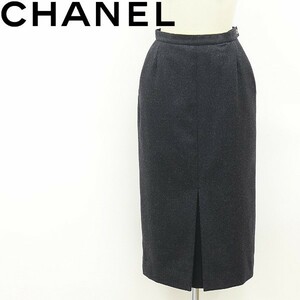  Франция производства Vintage *CHANEL Chanel шерсть передний tuck юбка угольно-серый 34