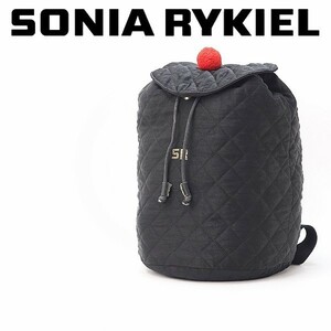 ヴィンテージ●SONIA RYKIEL ソニアリキエル ロゴ刺繍 キルティング 巾着 リュックサック 黒 ブラック