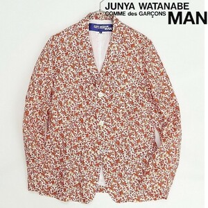 ◆JUNYAWATANABE COMMEdesGARCONS MAN ジュンヤワタナベ コムデギャルソン マン リネン100％ ペイズリー×花柄 3釦 ジャケット SS