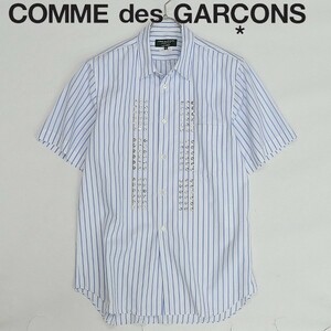  beautiful goods * Comme des Garcons Homme pryus Evergreen stripe pattern studs cotton short sleeves T-shirt white × light blue SS