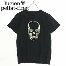 ◆lucien pellat-finet ルシアン ペラフィネ カモフラ 迷彩柄スカルプリント コットン Tシャツ 黒 ブラック XL_画像1