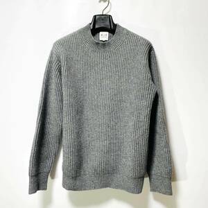 three dots スリードッツ クルーネックウールニット M 送料520円〜 エルボーパッチセーター メンズ グレー 厚手 男性用 トップス