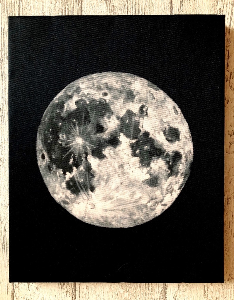 Star Moon Cat★Art Vollmondgemälde F3 Reproduktion Holzplatte 27, 3 cm x 22 cm Dicke 2 cm 004, Kunstwerk, Malerei, Acryl, Gouache