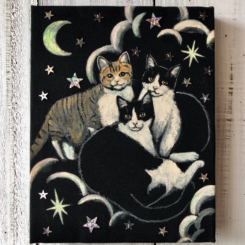What are you playing with F0 size Artwork Original Cat Star Yoko Tokushima's work ★ Starry cat, Artwork, Painting, acrylic, Gash