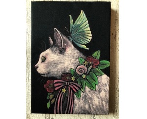 星月猫★アート「白猫」絵画　SM　木製パネル貼り　「006」
