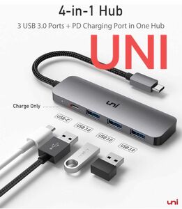 【未使用品】uni USB-C 4-in-1 Hub 3×USB 3.0+Power Delivery