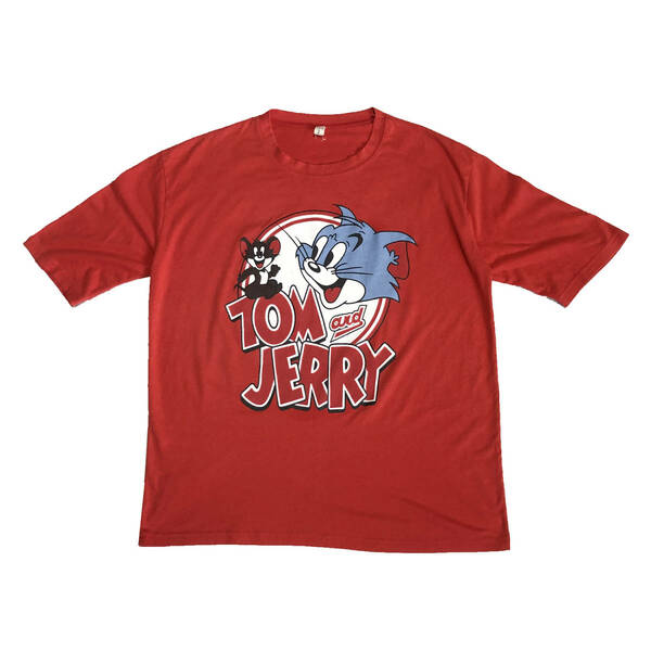 USA 古着 トムとジェリー キャラクター Tシャツ メンズM相当 レッド 映画 アニメ BA1860