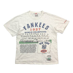 90S USA製 ヴィンテージ MLB ヤンキース 1927 ベイブルース チーム写真 ピクチャー Tシャツ メンズM シングルステッチ 古着 BA1964