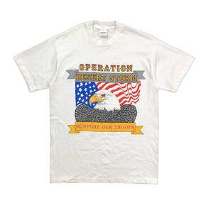 90S ヴィンテージ USA製 1991年 湾岸戦争 デザートストーム 砂漠の嵐作戦 星条旗 イーグル ワシ Tシャツ シングルステッチ 古着 BA2009