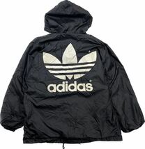 80s ☆ adidas ☆ 背面ロゴ◎ トレフォイル ナイロン コーチジャケット ナイロンパーカー ブラック L-O ストリート 人気 アディダス■CD255_画像3