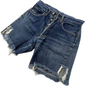 50s 60s ☆ LEVIS 501 デニム ショートパンツ カットオフ ビッグE 赤耳 オフセットベルトループ W26-27相当 ビンテージ リーバイス■JS622