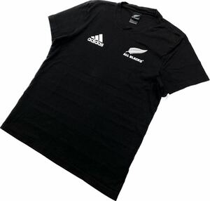 adidas ★ ALL BLACKS デザイン スリーライン 半袖 Tシャツ カットソー ブラック ホワイト L ラグビー アディダス オールブラックス■S1969