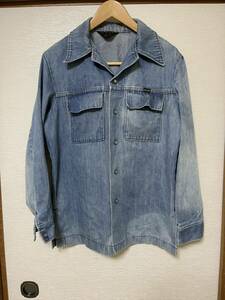 Vintage 70's WRANGLER ラングラー デニム地 シャツジャケット フラップポケット レア 希少 三角黒タグ Levi''s デニムシャツ好きに！